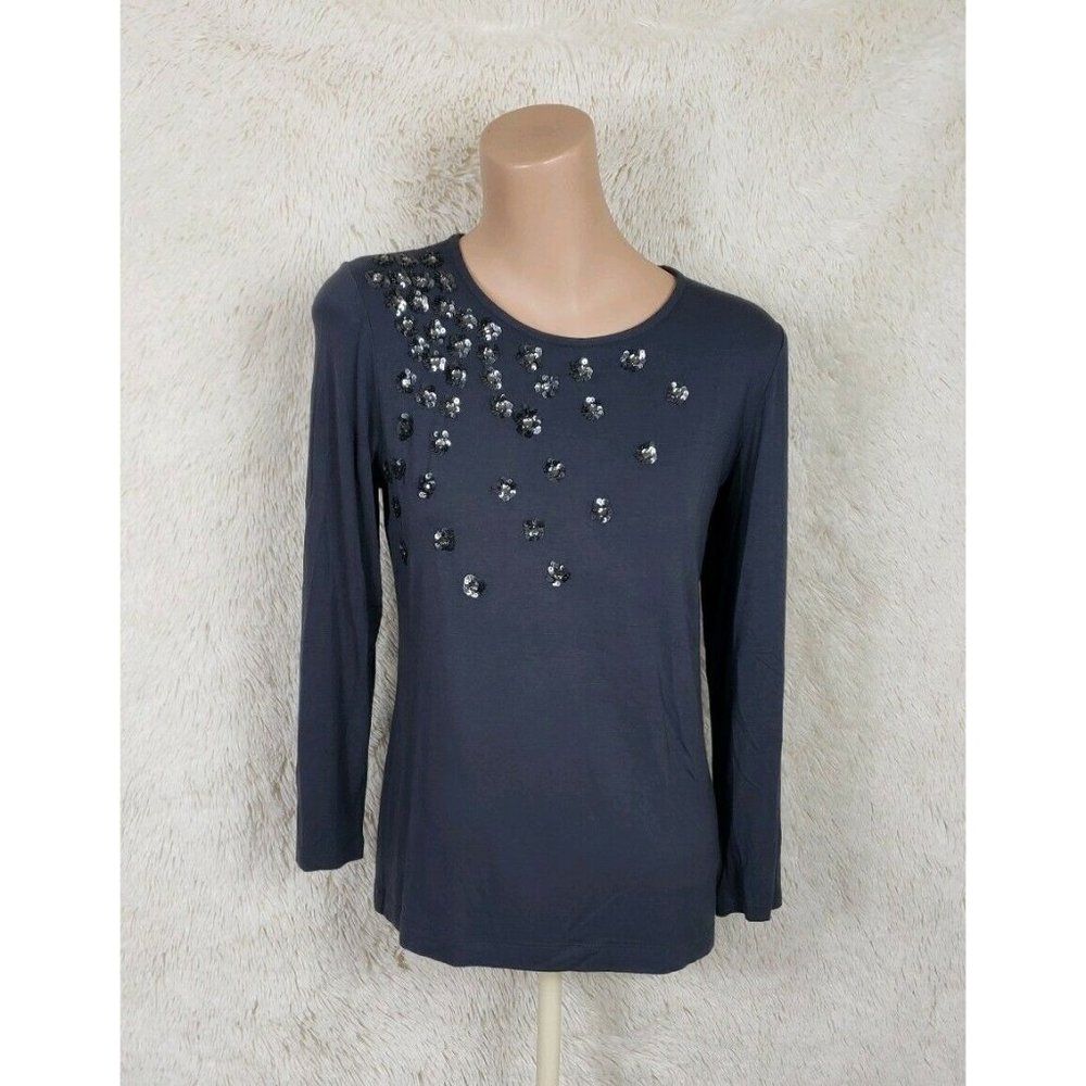 Tabi Simply Classic Women's Size XS Top Long Sleeve Sequin Rayon Gray Stretch P